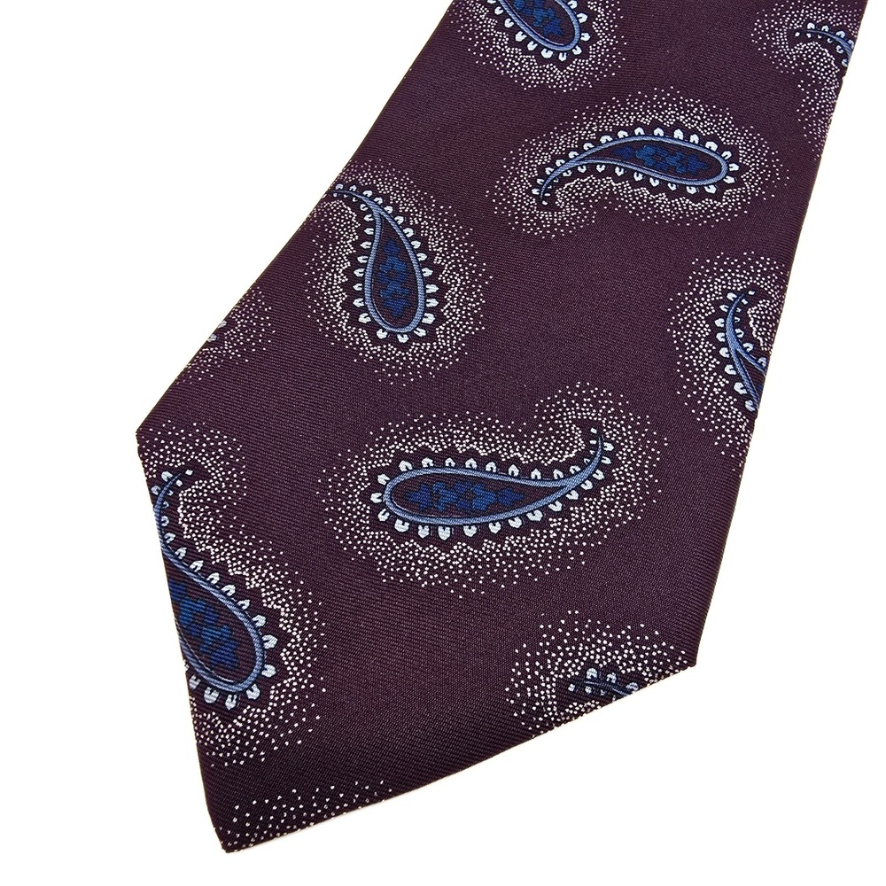 Bugatti Mens Silk Necktie‎ Plum Purple Blue Paisley Woven Formal Business Tie